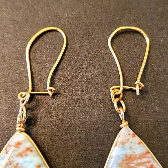 NEW Natural Semi-Precious Stones Earrings, Coastal Blue & Brown, Gold Wire - Picture 4 of 11